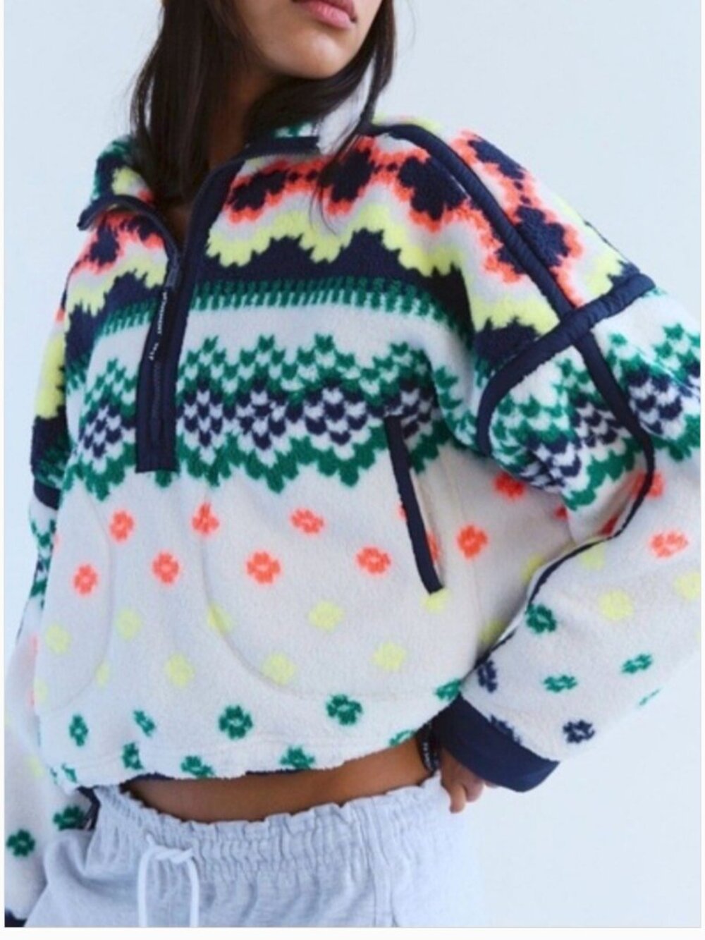 Free People NWT Movement Boxy Cropped Fleece Jacket Pullover